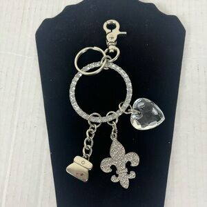 Kathy Van Zeeland purse charm/keychain silver tone heart/purse/fleur-de